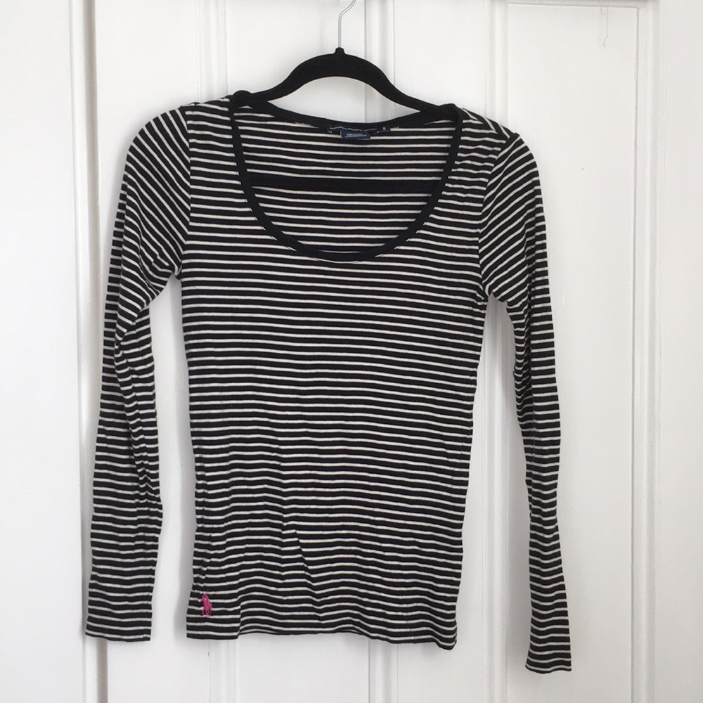 rl sport black and white striped long sleeve